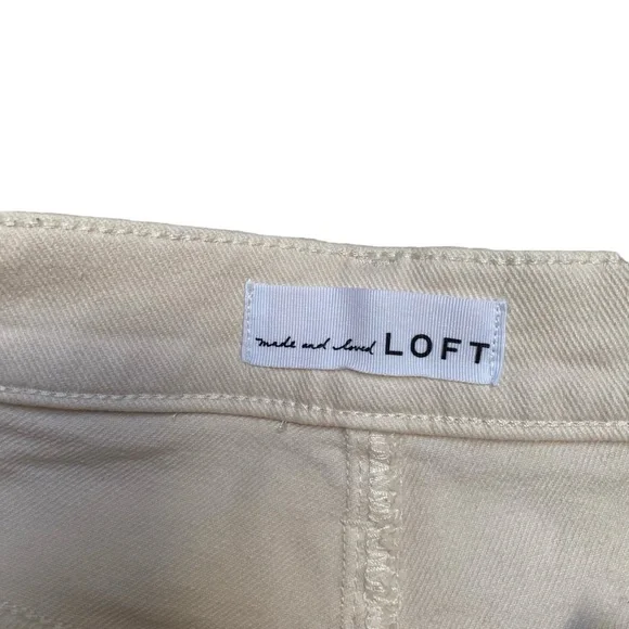 LOFT Cream High Rise Straight Leg Jeans Raw Hem Cropped Size 6 - Picture 10 of 12